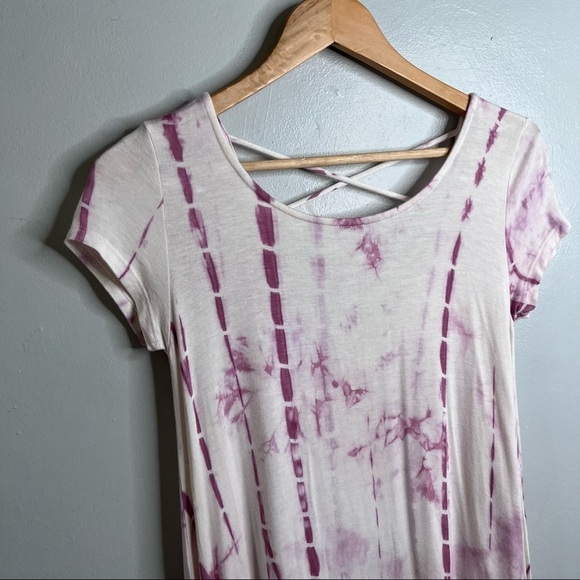 Tie Dye Oversize Tunic Dress with Criss Cross Back. Pink White Small - Picture 1 of 12